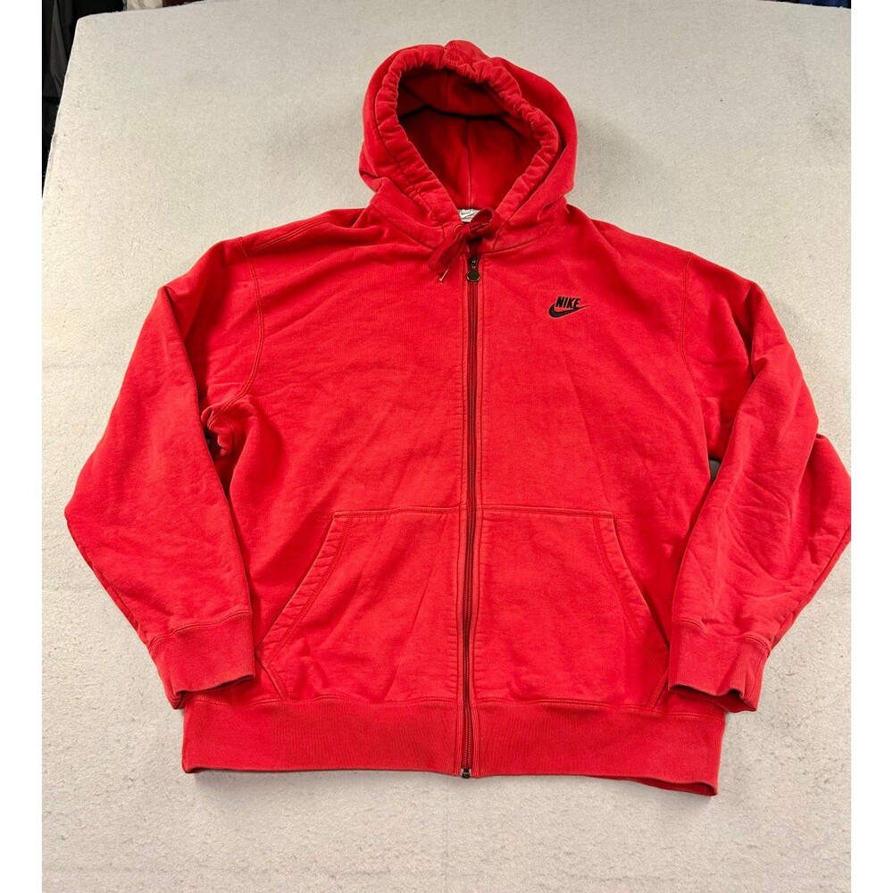 Nike Mens Red Full Zip Thick Heavy Hoodie Sweatshirt 2XL
